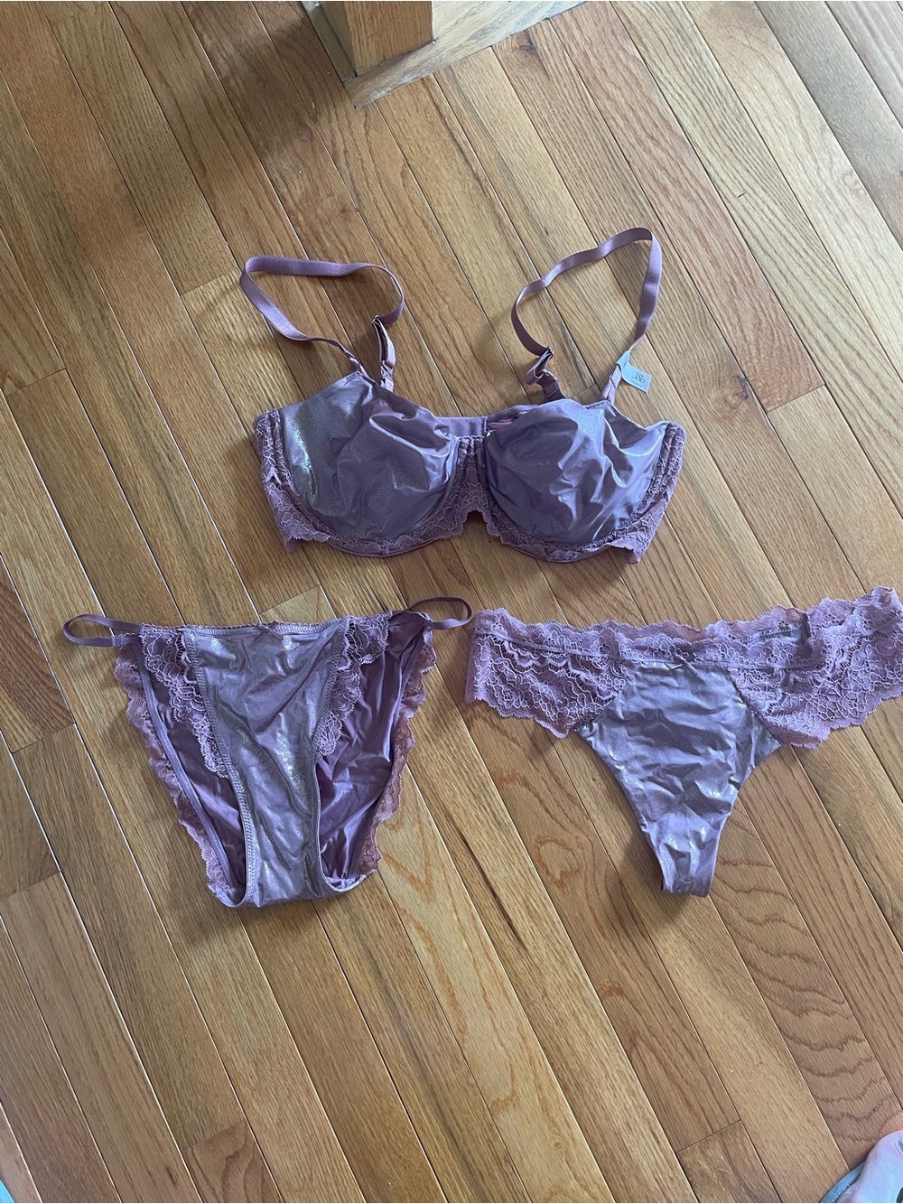 Victoria's Secret Mauve Lace Bra and Two Panties Set